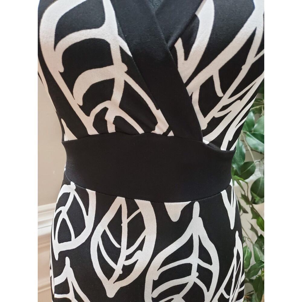 Just For Wraps Women Black/White Polyester V-Neck Sleeveless Knee Length Dress L - Picture 3 of 11